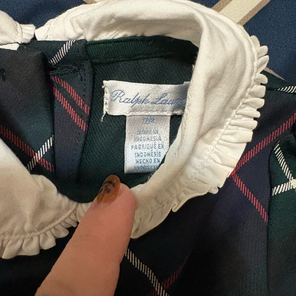 Ralph Lauren Navy Plaid Dress with White Ruffle Collar - Picture 4 of 4